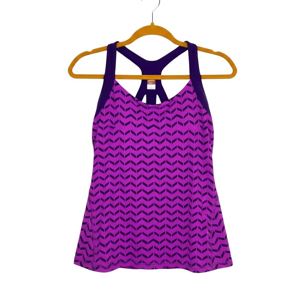 Lucy Power Active Nylon Yoga Tank Top Shirt Chevron Purple Padded Bra L